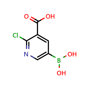 Chemical structure of 3-Carboxy-2-chloropyridine-5-boronic acid , CAS 1451393-50-2, AChemBlock N25692