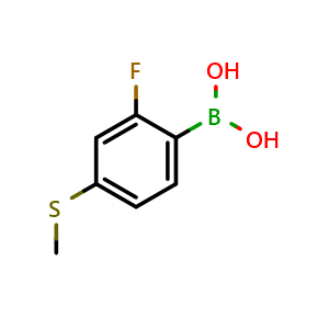 Chemical structure of 2-Fluoro-4-methylthiophenylboronic acid , CAS 957060-84-3, AChemBlock N25696