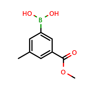 Chemical structure of 3-Methoxycarbonyl-5-methylphenylboronic acid , CAS 929626-18-6, AChemBlock N25718