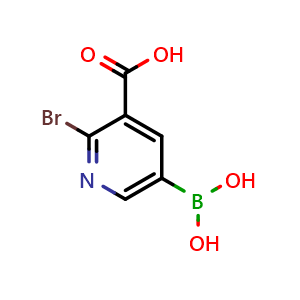 Chemical structure of 2-Bromo-3-carboxypyridine-5-boronic acid , CAS 1451393-49-9, AChemBlock N25725