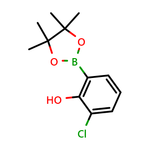 Chemical structure of 2-Chloro-6-(tetramethyl-1,3,2-dioxaborolan-2-yl)phenol , CAS 1605331-70-1, AChemBlock N25809