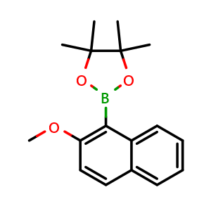 Chemical structure of 2-(2-methoxynaphthalen-1-yl)-4,4,5,5-tetramethyl-1,3,2-dioxaborolane , CAS 269410-05-1, AChemBlock N25834