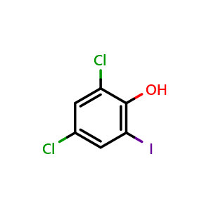 Chemical structure of 2,4-Dichloro-6-iodophenol , CAS 2040-83-7, AChemBlock N25854