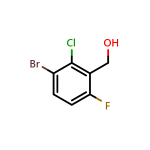 Chemical structure of 3-Bromo-2-chloro-6-fluorobenzyl alcohol , CAS 1784628-56-3, AChemBlock N25874