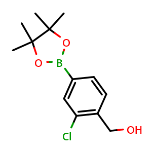 Chemical structure of (2-chloro-4-(4,4,5,5-tetramethyl-1,3,2-dioxaborolan-2-yl)phenyl)methanol , CAS 1051316-34-7, AChemBlock N25875