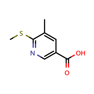 Chemical structure of 5-Methyl-6-methylsulfanyl-nicotinic acid , CAS 1355226-55-9, AChemBlock N25880