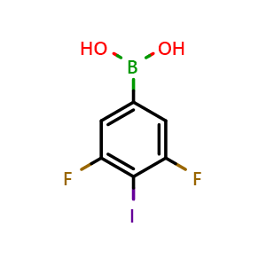 Chemical structure of 3,5-Difluoro-4-iodophenylboronic acid , CAS 1257793-03-5, AChemBlock N25881