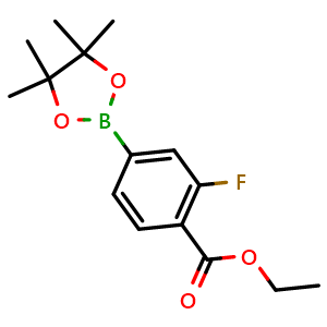 Chemical structure of ethyl 2-fluoro-4-(4,4,5,5-tetramethyl-1,3,2-dioxaborolan-2-yl)benzoate , CAS 474709-72-3, AChemBlock N25897