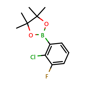 Chemical structure of 2-(2-chloro-3-fluorophenyl)-4,4,5,5-tetramethyl-1,3,2-dioxaborolane , CAS 1688698-58-9, AChemBlock N25906