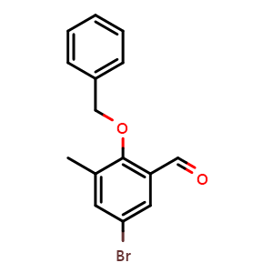 Chemical structure of 2-(Benzyloxy)-5-bromo-3-methylbenzaldehyde , CAS 1566412-28-9, AChemBlock N25911