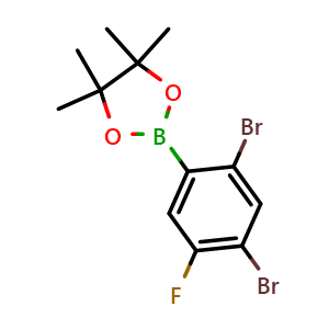 Chemical structure of 2,4-Dibromo-5-fluorophenylboronic acid pincol ester , CAS 2121512-02-3, AChemBlock N25913