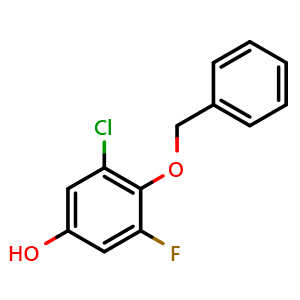 Chemical structure of 4-(Benzyloxy)-3-chloro-5-fluorophenol , CAS 1881289-00-4, AChemBlock N25930