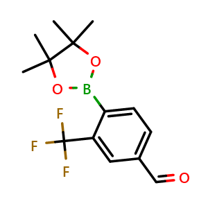 Chemical structure of 4-(4,4,5,5-tetramethyl-1,3,2-dioxaborolan-2-yl)-3-(trifluoromethyl)benzaldehyde , CAS 1422268-45-8, AChemBlock N25933