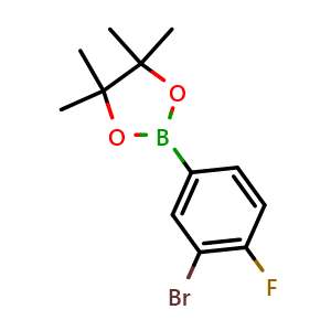 Chemical structure of 2-(3-bromo-4-fluorophenyl)-4,4,5,5-tetramethyl-1,3,2-dioxaborolane , CAS 1646842-16-1, AChemBlock N25942