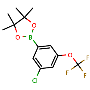 Chemical structure of 2-(3-chloro-5-(trifluoromethoxy)phenyl)-4,4,5,5-tetramethyl-1,3,2-dioxaborolane , CAS 1803320-97-9, AChemBlock N25945