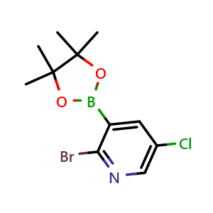 Chemical structure of 2-bromo-5-chloro-3-(4,4,5,5-tetramethyl-1,3,2-dioxaborolan-2-yl)pyridine , CAS 2121511-83-7, AChemBlock N25996