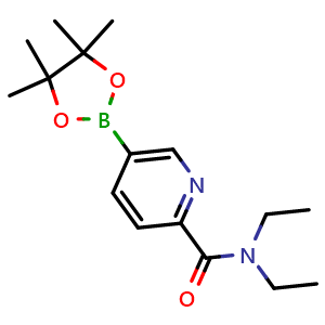 Chemical structure of 5-(4,4,5,5-Tetramethyl-[1,3,2]dioxaborolan-2-yl)-pyridine-2-carboxylic acid diethylamide , CAS 911227-46-8, AChemBlock N26006