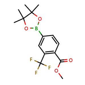 Chemical structure of methyl 4-(4,4,5,5-tetramethyl-1,3,2-dioxaborolan-2-yl)-2-(trifluoromethyl)benzoate , CAS 1045795-70-7, AChemBlock N26025