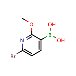 Chemical structure of 6-Bromo-2-methoxypyridin-3-ylboronic acid , CAS 1242314-44-8, AChemBlock N26046