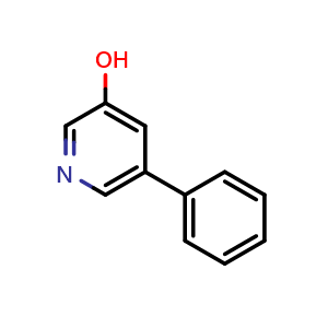 Chemical structure of 3-Hydroxy-5-phenylpyridine , CAS 31676-55-8, AChemBlock N26116