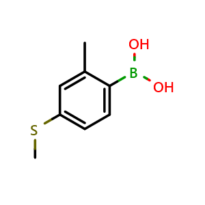 Chemical structure of 2-Methyl-4-methylthiophenylboronic acid , CAS 444722-03-6, AChemBlock N26141