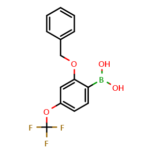 Chemical structure of 2-Benzyloxy-4-(trifluoromethoxy)phenylboronic acid , CAS 1704064-19-6, AChemBlock N26143