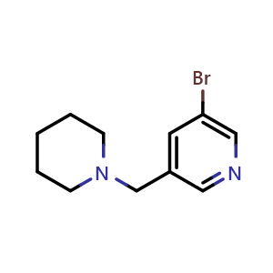 Chemical structure of 3-Bromo-5-(1-piperidinylmethyl)pyridine , CAS 866327-70-0, AChemBlock N26147