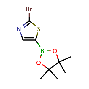 Chemical structure of 2-bromo-5-(4,4,5,5-tetramethyl-1,3,2-dioxaborolan-2-yl)thiazole , CAS 1402166-32-8, AChemBlock N26196