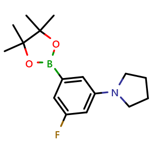 Chemical structure of 1-(3-fluoro-5-(4,4,5,5-tetramethyl-1,3,2-dioxaborolan-2-yl)phenyl)pyrrolidine , CAS 1415928-84-5, AChemBlock N26219