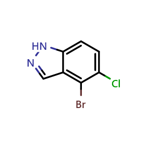 Chemical structure of 4-Bromo-5-chloro-1H-indazole , CAS 1056264-74-4, AChemBlock N26221