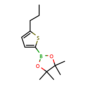 Chemical structure of 4,4,5,5-tetramethyl-2-(5-propylthiophen-2-yl)-1,3,2-dioxaborolane , CAS 1473358-18-7, AChemBlock N26222