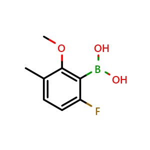 Chemical structure of 6-Fluoro-2-methoxy-3-methylphenylboronic acid , CAS 1451391-96-0, AChemBlock N26233