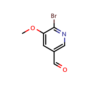 Chemical structure of 6-Bromo-5-methoxypyridine-3-carbaldehyde , CAS 1256833-92-7, AChemBlock N26263