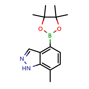 Chemical structure of 7-methyl-4-(4,4,5,5-tetramethyl-1,3,2-dioxaborolan-2-yl)-1H-indazole , CAS 1186334-60-0, AChemBlock N26265