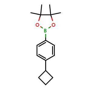 Chemical structure of 2-(4-cyclobutylphenyl)-4,4,5,5-tetramethyl-1,3,2-dioxaborolane , CAS 2121513-90-2, AChemBlock N26279