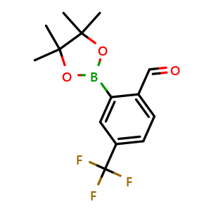 Chemical structure of 2-(4,4,5,5-tetramethyl-1,3,2-dioxaborolan-2-yl)-4-(trifluoromethyl)benzaldehyde , CAS 1416721-24-8, AChemBlock N26311