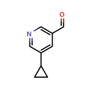 Chemical structure of 5-Cyclopropylpyridine-3-carbaldehyde , CAS 1211589-30-8, AChemBlock N26351