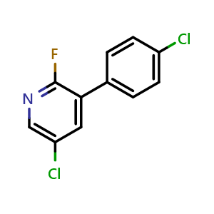 Chemical structure of 5-Chloro-3-(4-chlorophenyl)-2-fluoropyridine , CAS 1364677-73-5, AChemBlock N26352