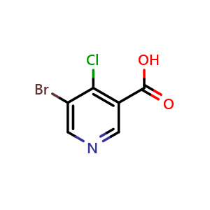 Chemical structure of 5-Bromo-4-chloronicotinic acid , CAS 1256790-85-8, AChemBlock N26393
