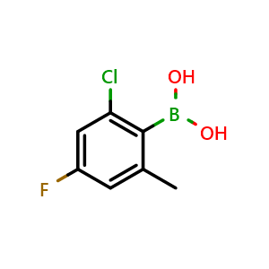 Chemical structure of 2-Chloro-4-fluoro-6-methylphenylboronic acid , CAS 2121514-96-1, AChemBlock N26405
