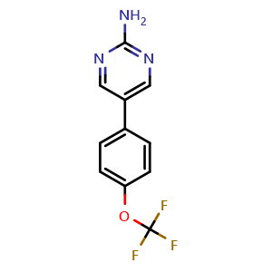 Chemical structure of 5-[4-(Trifluoromethoxy)phenyl]pyrimidin-2-amine , CAS 1111105-03-3, AChemBlock N26412