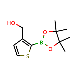 Chemical structure of (2-(4,4,5,5-Tetramethyl-1,3,2-dioxaborolan-2-yl)thiophen-3-yl)methanol , CAS 1310384-43-0, AChemBlock N26413