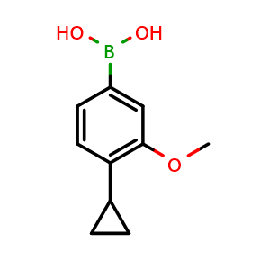Chemical structure of 4-Cyclopropyl-3-mehtoxyphenylboronic acid , CAS 1840935-61-6, AChemBlock N26418