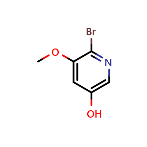 Chemical structure of 6-Bromo-5-methoxypyridin-3-ol , CAS 1256833-84-7, AChemBlock N26421