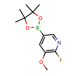 Chemical structure of 2-fluoro-3-methoxy-5-(4,4,5,5-tetramethyl-1,3,2-dioxaborolan-2-yl)pyridine , CAS 2121512-67-0, AChemBlock N26432