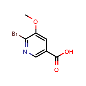 Chemical structure of 6-Bromo-5-methoxypyridine-3-carboxylic acid , CAS 1256810-07-7, AChemBlock N26442