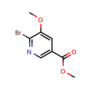 Chemical structure of Methyl 6-bromo-5-methoxypyridine-3-carboxylate , CAS 1256810-93-1, AChemBlock N26443