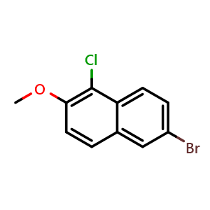 Chemical structure of 6-Bromo-1-chloro-2-methoxynaphthalene , CAS 92455-04-4, AChemBlock N26460