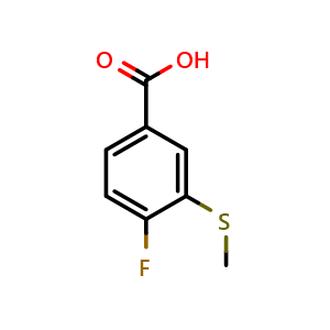 Chemical structure of 4-Fluoro-3-(methylsulfanyl)benzoic acid , CAS 169310-01-4, AChemBlock N26479