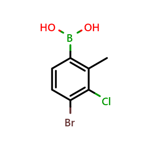 Chemical structure of 4-Bromo-3-chloro-2-methylphenylboronic acid , CAS 2121514-78-9, AChemBlock N26518